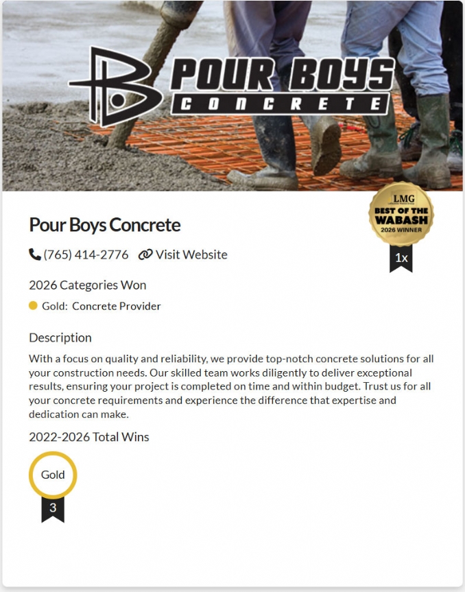 Pour Boys Concrete Wins Best of the Wabash for Third Year in a Row